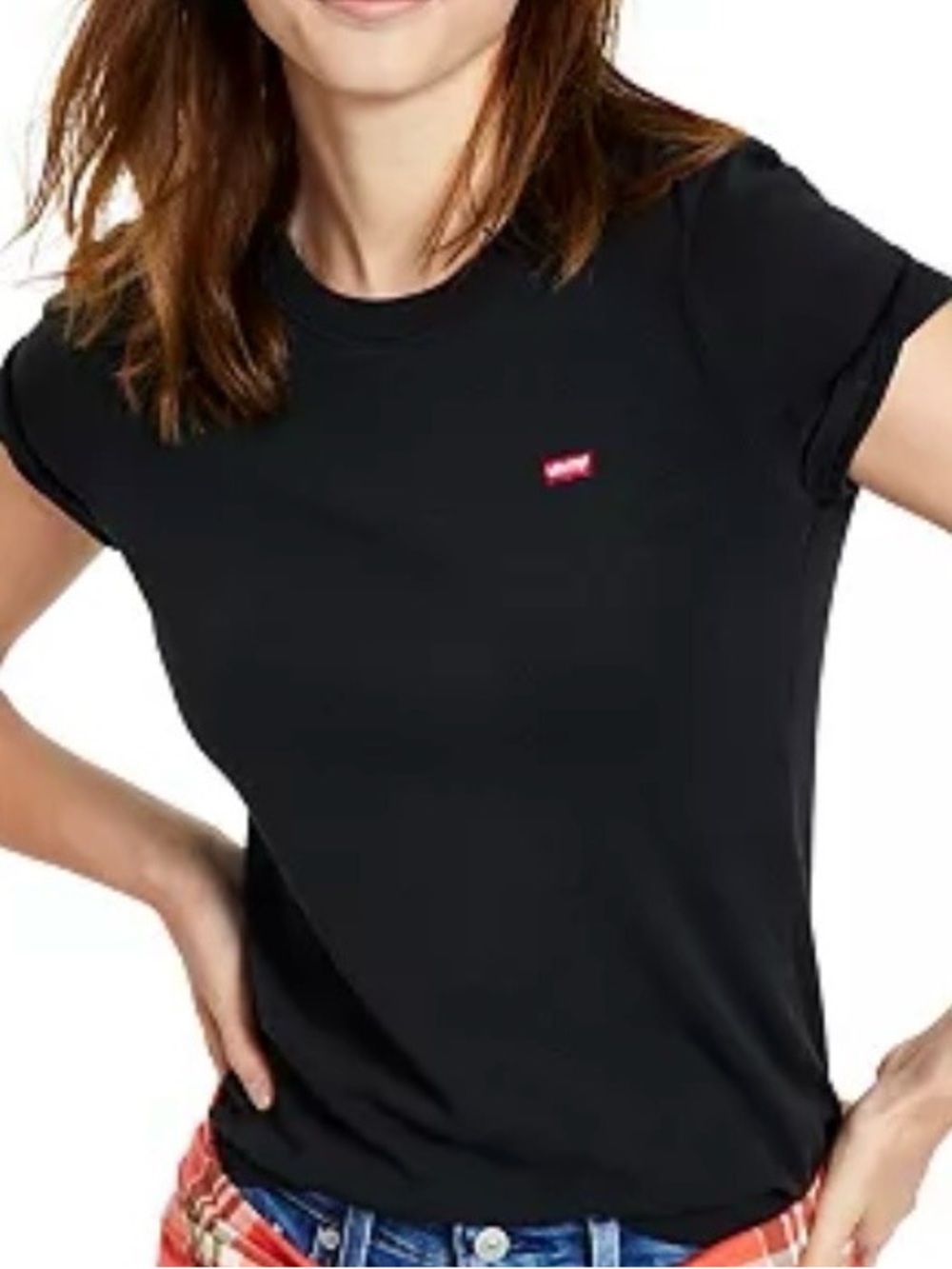 Levi's The Perfect Crew Neck Cotton T-Shirt with Michelangelo Embroider Detail
